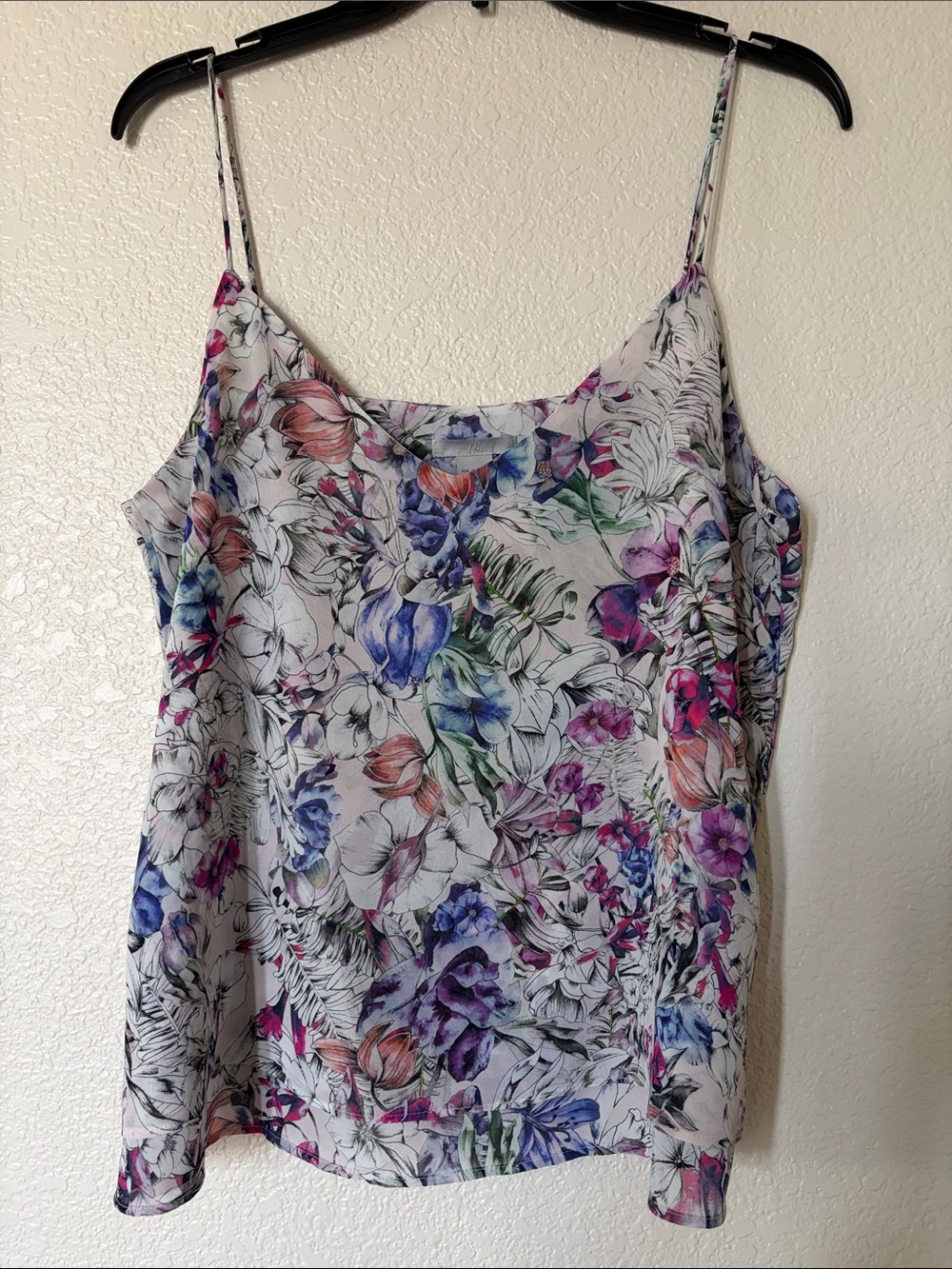 H&M White Floral Spaghetti Strap Tank Top